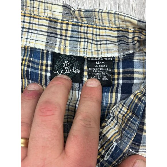 Burnside Button Down Shirt Men's Size M Short Sleeve Plaid Front Pocket Blue - Picture 2 of 8